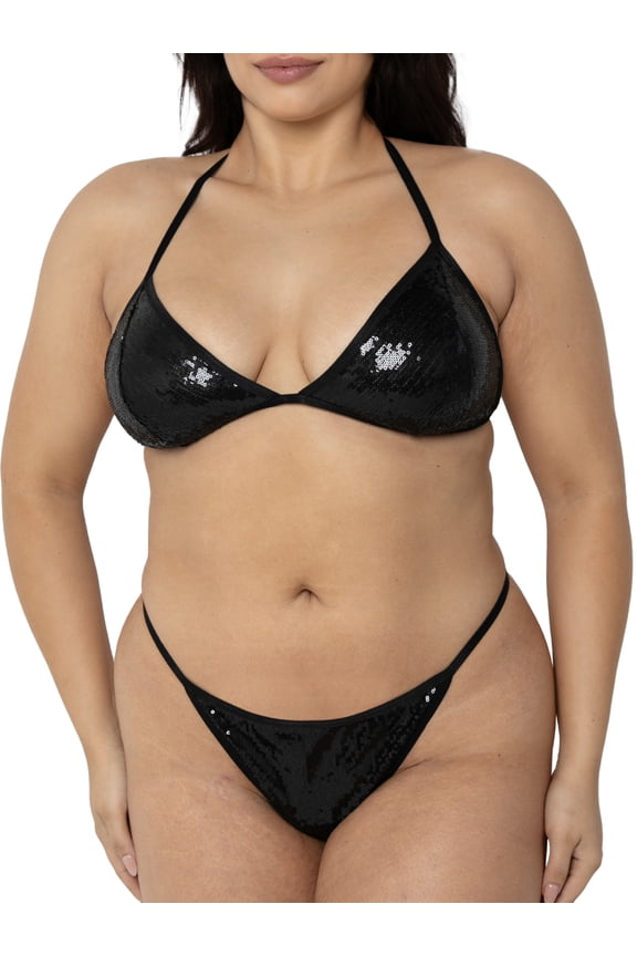 Women's Sequin Matching Bra & Panty Lingerie Set