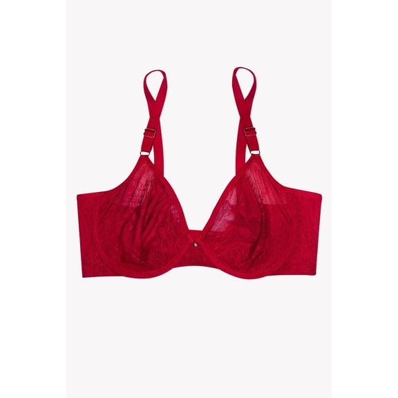 Women's Smart and Sexy SA1388L Sheer Mesh Demi Underwire Bra with Lace (No No Red 40C)
