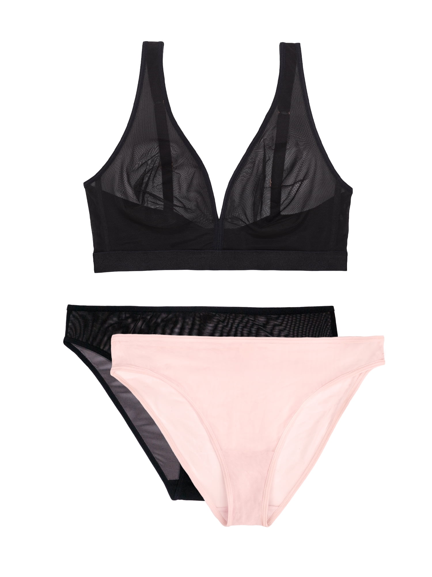 Smart & Sexy Women's Sheer Mesh Plunge Bralette and Matching 2 Pack High Leg Brief Panty Set, SA1518
