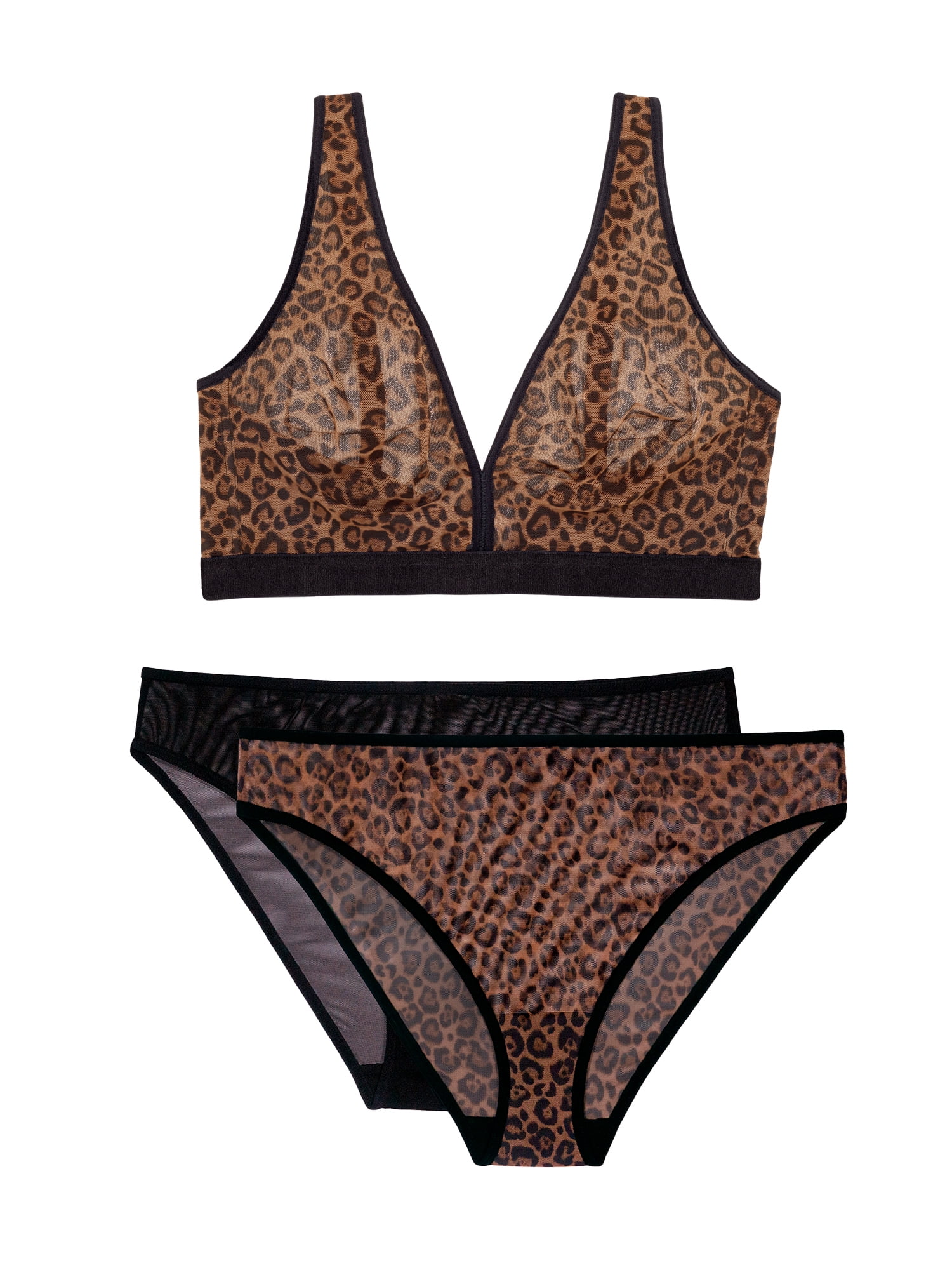 Smart & Sexy Women's Sheer Mesh Plunge Bralette and Matching 2 Pack High Leg Brief Panty Set, SA1518