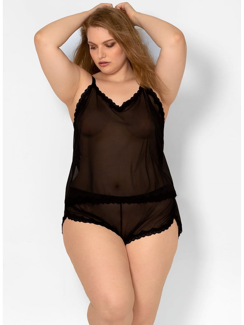 Smart & Sexy Women's Sheer Mesh with Lace Trim Cami and Shorts Lingerie  Sleep Set - Walmart.com