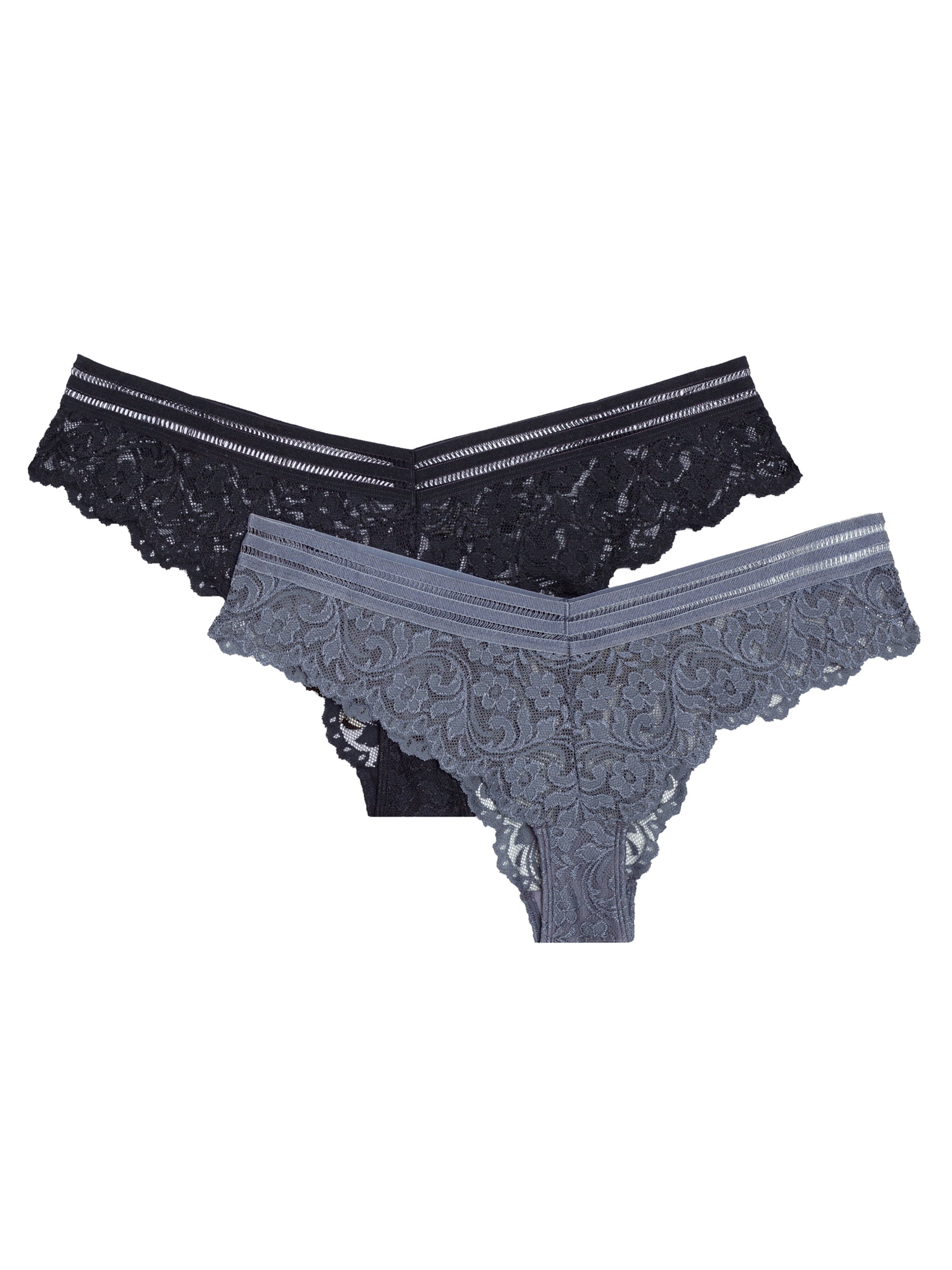 Pack of 2 pairs of Sexy Fashion cotton lace bikini knickers in black and  white