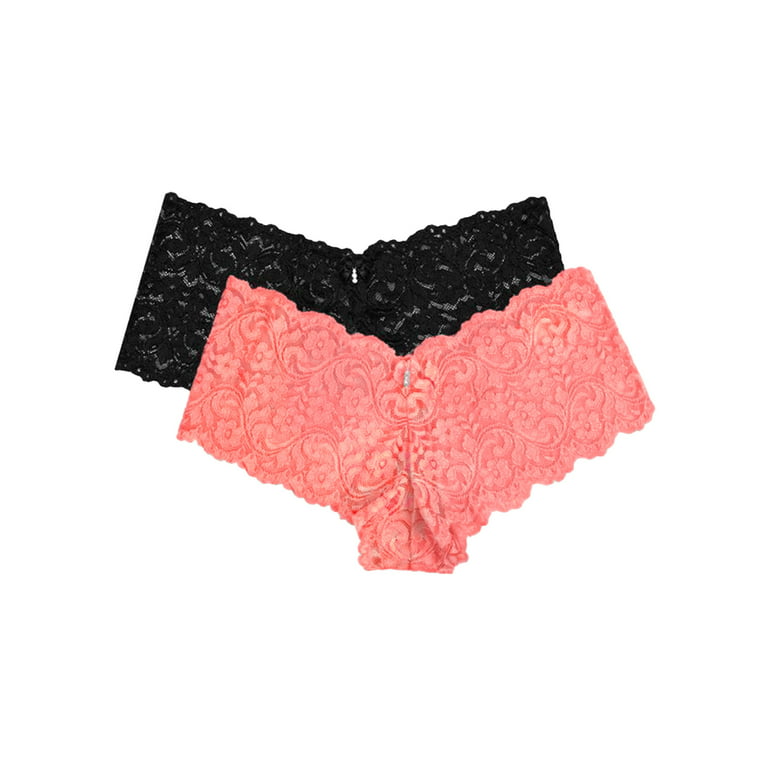 Victoria Secret Panty Cheeky Pink Red Hearts Allover Lace New