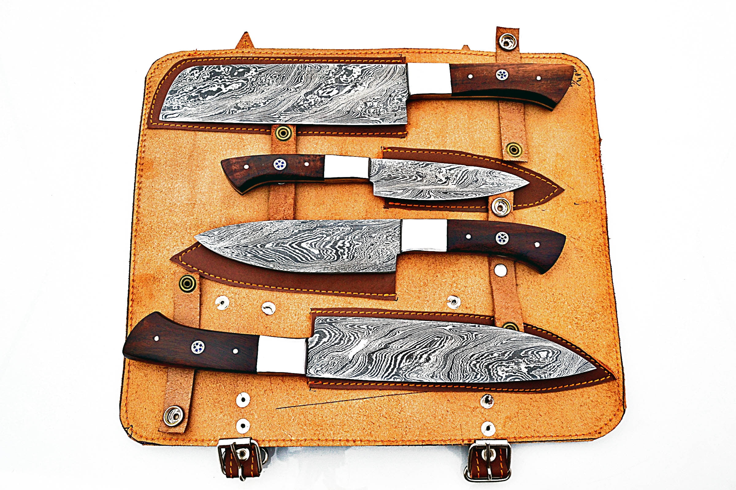 Smart & Sharp Custom Handmade Damascus Chef Knives Set/Kitchen Knives 4 Pieces Set 17307 (Rose wood)