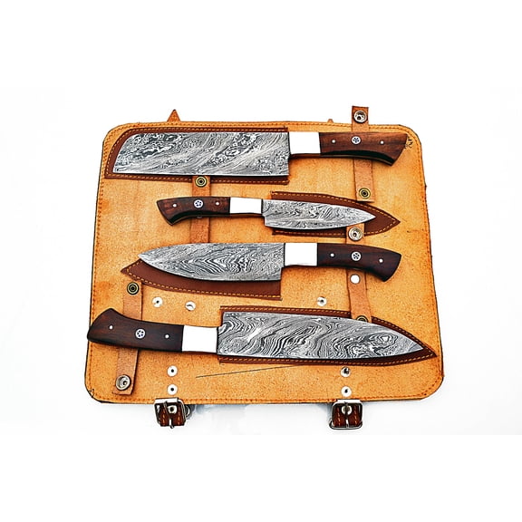 Smart & Sharp Custom Handmade Damascus Chef Knives Set/Kitchen Knives 4 Pieces Set 17307 (Rose wood)