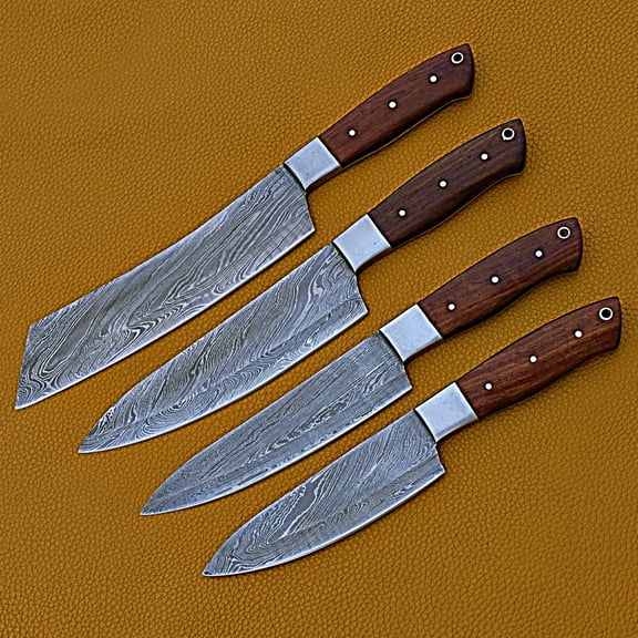 Smart & Sharp Custom Handmade Damascus Chef Knives Set/Kitchen Knives 4 Pieces Set 17407 (Rose Wood)