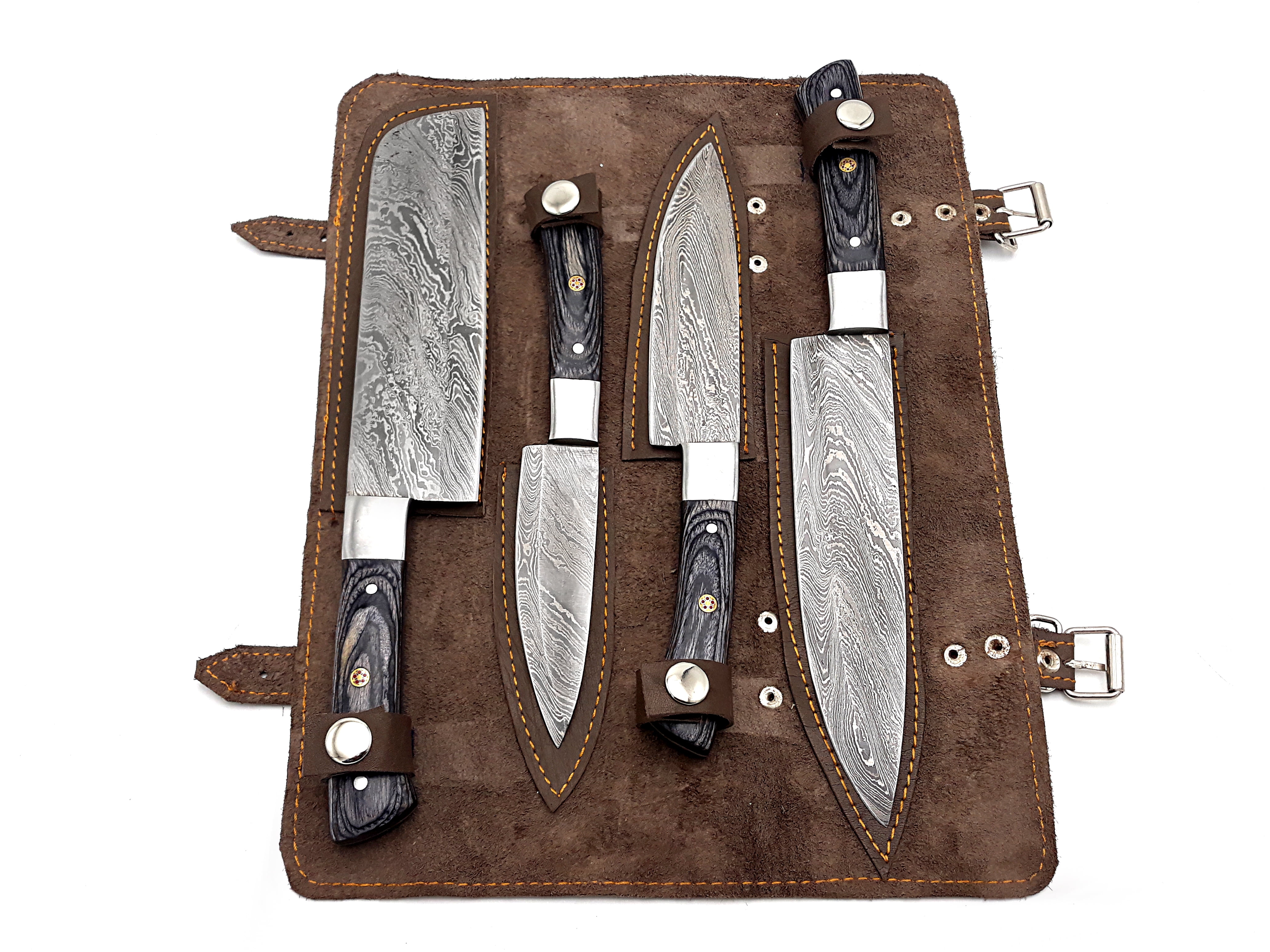 Smart & Sharp Custom Handmade Damascus Chef Knives Set/Kitchen Knives 4 Pieces Set 17409 (Black)
