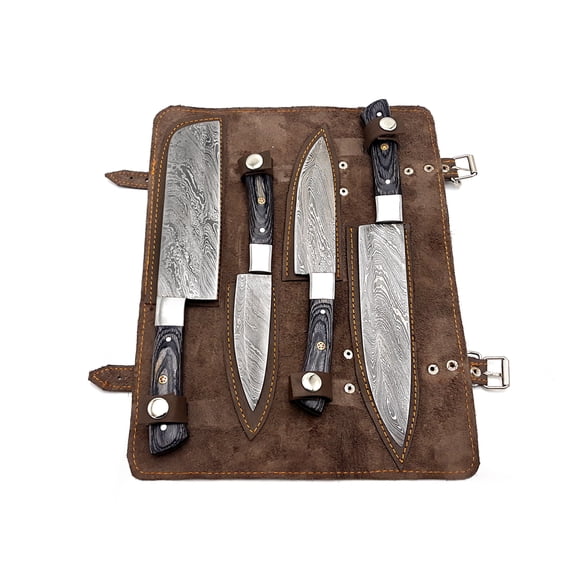 Smart & Sharp Custom Handmade Damascus Chef Knives Set/Kitchen Knives 4 Pieces Set 17409 (Black)