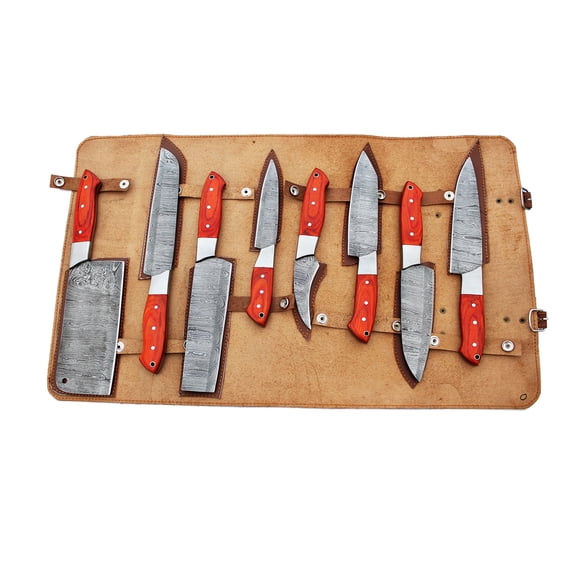 Smart & Sharp Custom Handmade Damascus Chef Knives Set/Kitchen Knives 8 Pieces Set 17157 (Orange)