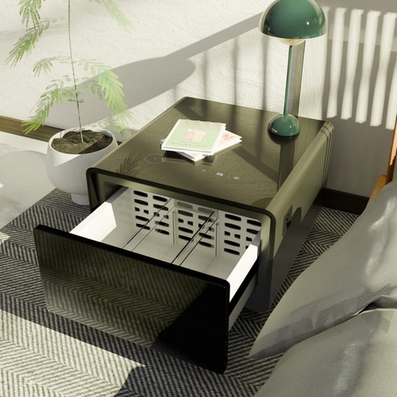 Smart Side Table with Temperature - Controlled Drawer / Keeps Beverages Fresh and Charges Devices Effortlessly
