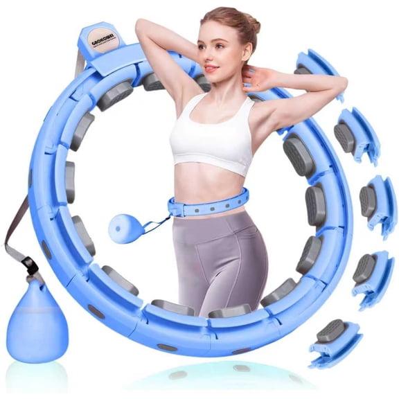 Smart Silent Weighted Exercise Infinity Hoop - Patent Pending (80% Quieter + Auto Count), Adjustable 30"-50" Fitness Hoop for Adults, Core Ab Workout with Circle for Women & Men(Blue)