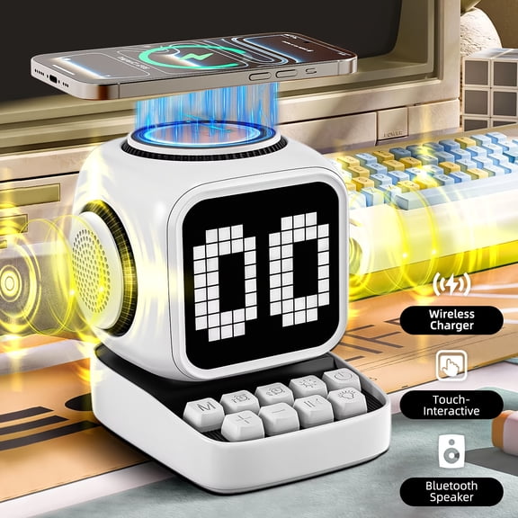 Smart Sleep Speaker with Pixel Art Design, White Noise, AI, LED Display, Touch & Voice Control, 15W Power, 2600mAh Battery