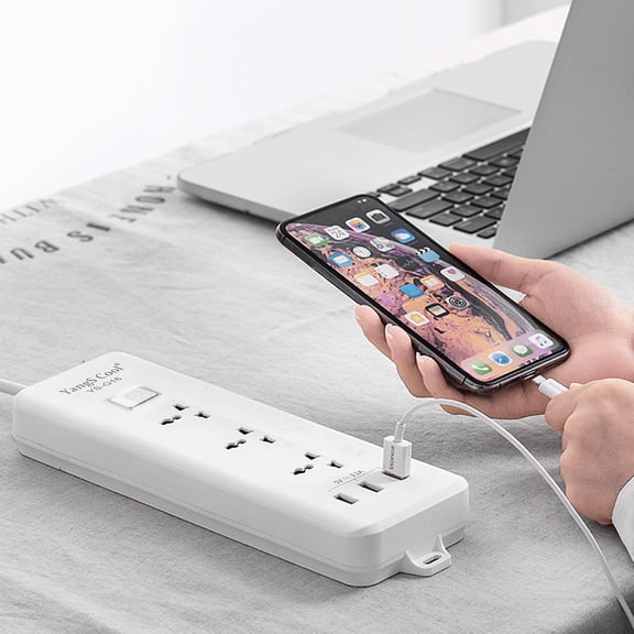 Smart Socket Fast Charging Converter, Usupdd 3-Port+3USB Surge Protector Power Strip 2M/6.6Ft Extension Cord, White Desktop Charging Station for Home Office Travel with Overload Protection