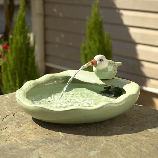 Light Green Ceramic Bird Solar Powered Garden Fountain