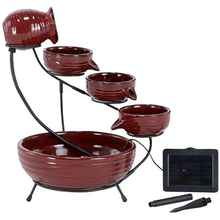 Smart Solar 23941R01 Ceramic Solar Powered Tiered Cascade Fountain, Lava Red