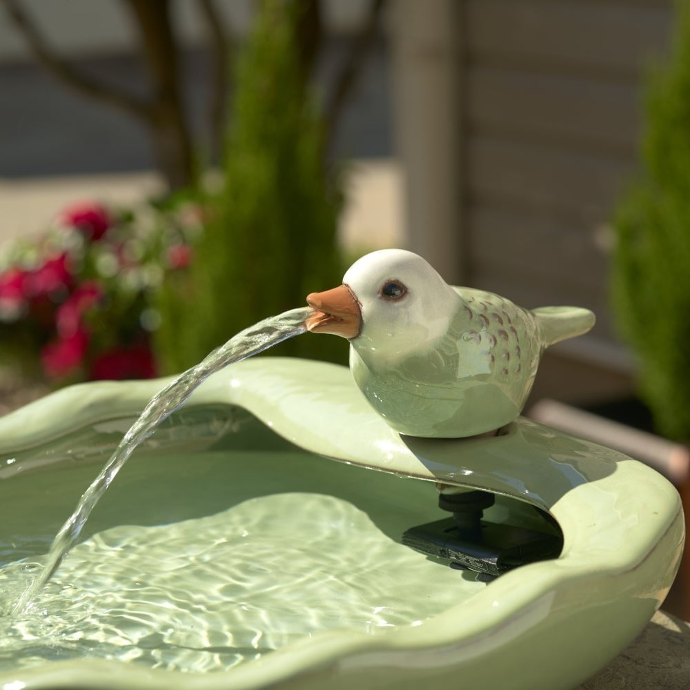 Light Green Ceramic Bird Solar Powered Garden Fountain
