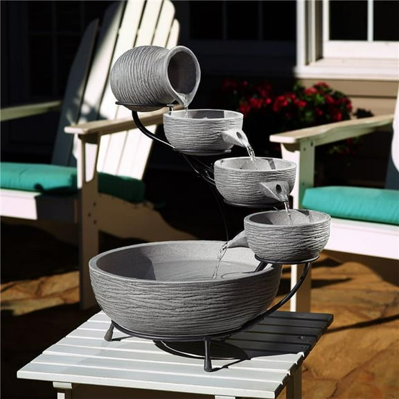 Smart Solar Dark Gray Cement 4-Tier Cascading Fountain
