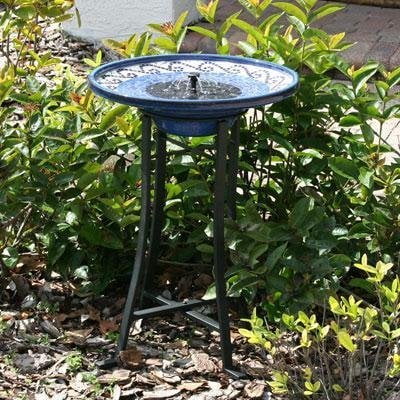 Smart Solar Mosaic Ceramic Solar Outdoor Bird Bath Fountain with Metal Stand