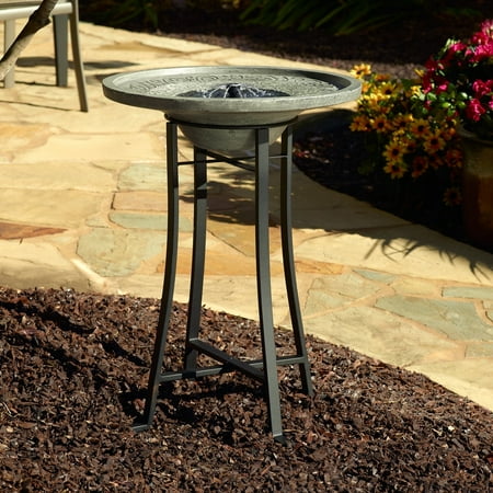Smart Solar Perello Solar Birdbath - Distressed Grey Cement