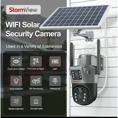Smart Solar - Powered Dual-Lens PTZ WiFi Security Camera - 360 Outdoor Surveillance with Full - Color Night Vision, Two - Way Audio & Motion Alerts