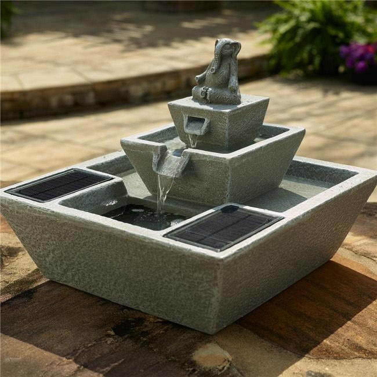 Zen Elephant Solar Powered Concrete Cascading Fountain
