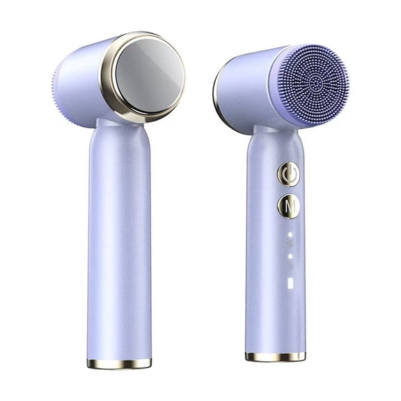 Smart Sonic Facial Cleansing Brush with Six Brush Heads, Rechargeable & Waterproof Electric Face Scrubber with 3 Speeds & LCD Display for Deep Surface Cleansing,Purple Hot - Cold Model