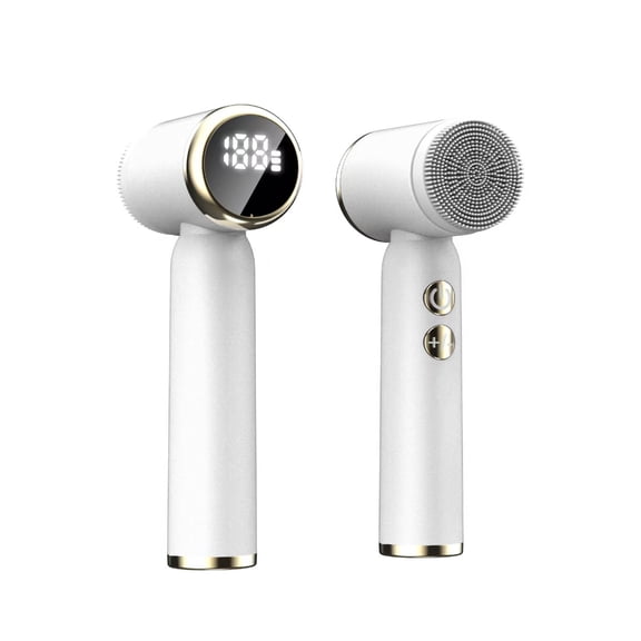 Smart Sonic Facial Cleansing Brush with Six Brush Heads, Rechargeable & Waterproof Electric Face Scrubber with 3 Speeds & LCD Display for Deep Surface Cleansing,White Digital Display Model