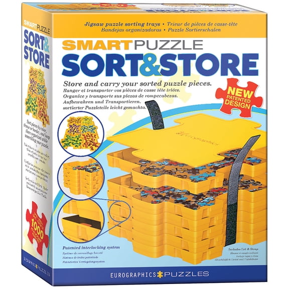 Eurographics: Smart Puzzle - Sort & Store Tray Set - 6 Plastic Stackable Sorting Trays, Lid & Strap, 1000 Piece Organization, Travel & Storage System