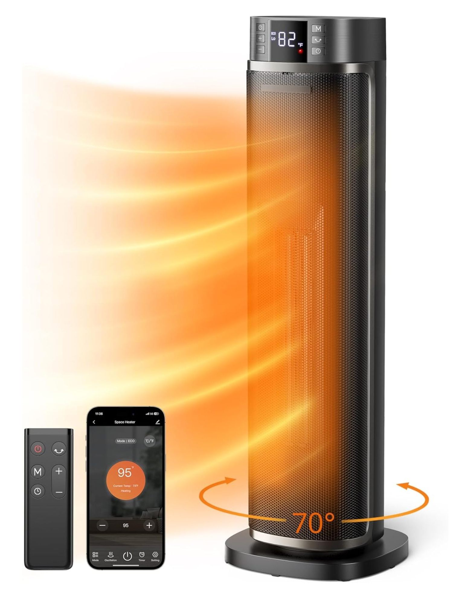 Smart Space Heater, GnHoCh 1500W Fast Heating WiFi Portable Heater with