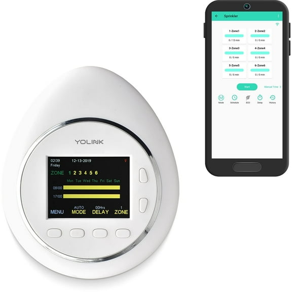 Smart Sprinkler Controller, YoLink 1/4 Mile World's Longest Range Automatic Watering Controller Works with Alexa Google Assistant, for Maximum 6 Zones and 1 Master Valve, YoLink Hub Required