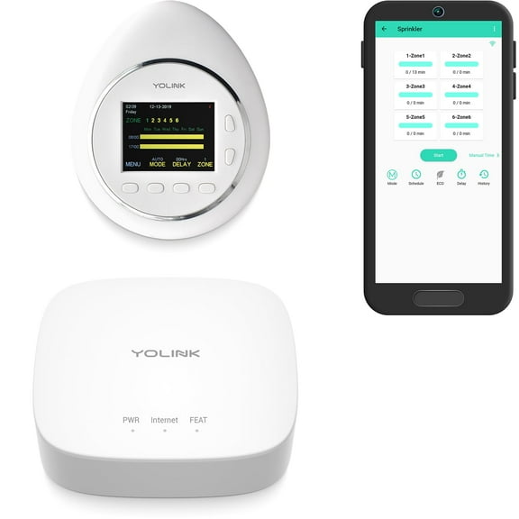 Smart Sprinkler Controller, YoLink 1/4 Mile World's Longest Range Automatic Watering Controller Works with Alexa Google Assistant, for Maximum 6 Zones and 1 Master Valve, YoLink Hub Included