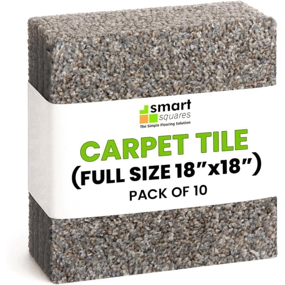 Smart Squares In A Snap Peel and Stick Carpet Tiles, Made in USA, Padded, 10 Tiles, 388 Stonehenge