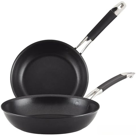 Smart Stack Hard Anodized Nonstick Frying Pan Set / Skillet Set - 8.5 Inch and 10 Inch, Black