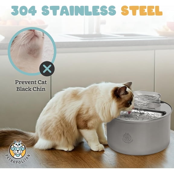 Smart Stainless Steel Cat Water Fountain  3.5L/118oz Automatic Pet Water Dispenser for Cats & Dogs, Wi-Fi App Control, Ultra-Quiet Pump, 2 Extra Filters, Indoor Cat Fountain for Drinking