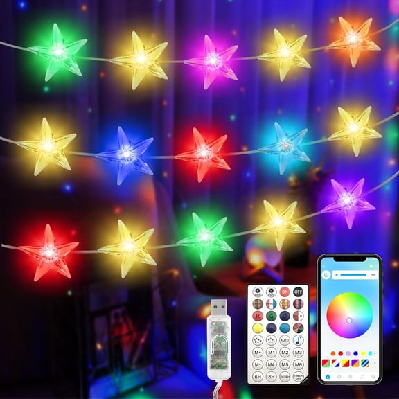 Smart Star Christmas Lights Indoor, 33 FT 80 LED USB Star Lights String, App & Remote Control, Timer Music Sync, Star String Lights for Bedroom
