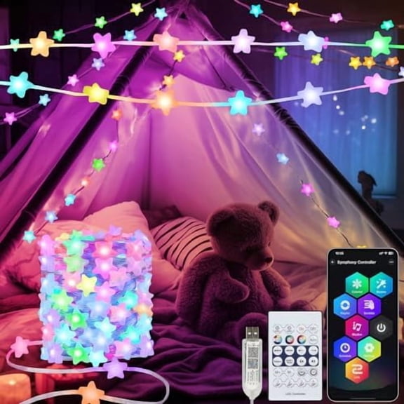 Smart Star Fairy Lights Plug in, 33Ft 16 Million Color Changing String Lights RGB Built in Chip APP & Remote Control DIY Music Sync Twinkle Light for Bedroom Christmas Decoration Christmas Gift