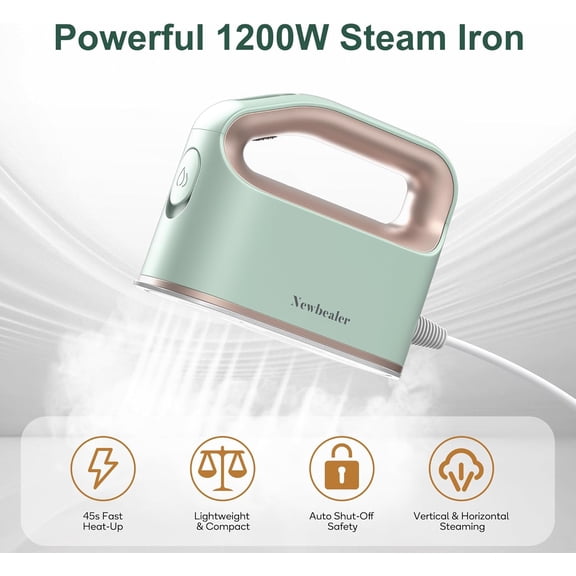 Smart Steam Iron for Clothes - 1200W Professional-Grade Turbocharged 3 Steam & 3 Dry Heat Modes, 45s Heat-Up, 6oz Tank, Auto-Off, Nonstick Ceramic Soleplate for Home, RV & Hotel (Gold)