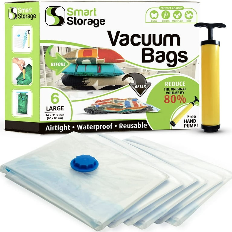 6 PC Vacuum Storage Bags | Space Saver Set | Vacuum Bags with Travel Pump | Vacuum Sealer Bags for Clothes, Bedding & Travel | Works with Any Vacuum