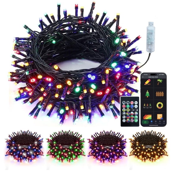 Smart String Lights 50FT 100 LED RGB Color Changing Christmas Lights with Remote Timer DIY Customization USB Powered Xmas Lights for Indoor Tree Party Decor