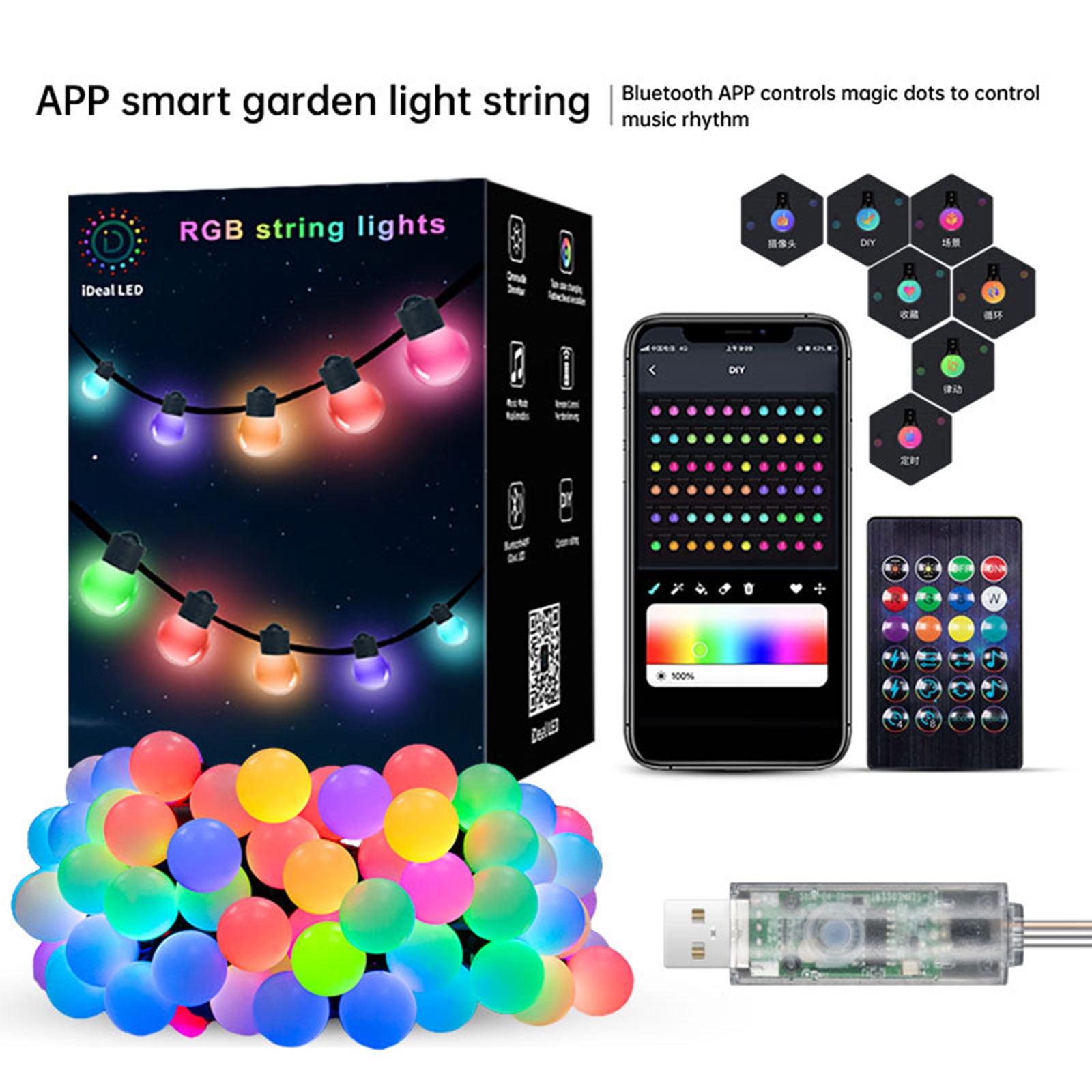 Smart String Lights USB Powered, 33ft 50 LED Color Changing Globe Fairy