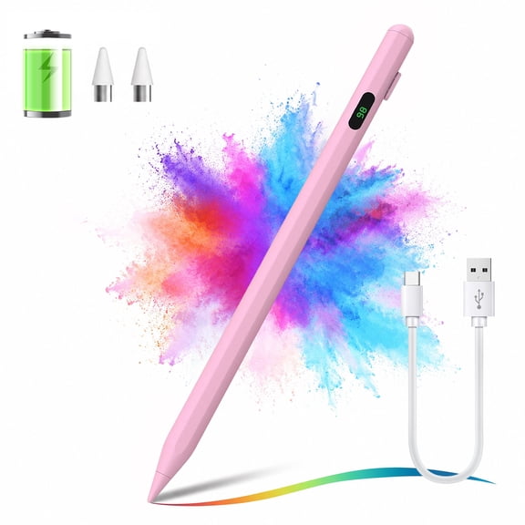 Stylus Pen for iPad 2018-2025,Faster Charge,LED Display,Tilt Sensitivity,Pixel Precision,Compatible with iPad 11/10/9/8/7/6th Gen,Pro 12.9/11/13-inch M4,Air 3/4/5/M2/M3, Mini 5/6th,Pink