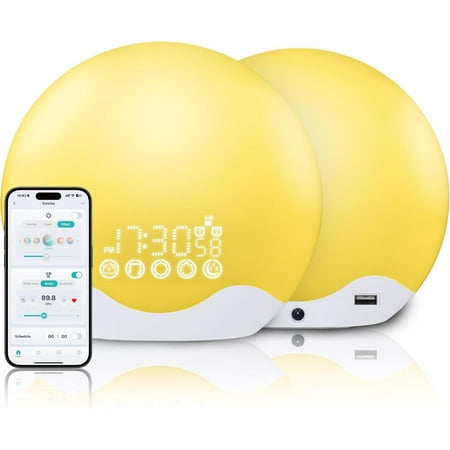 Smart Sunrise Alarm Clock Wake Up Light for Heavy Sleepers, Sunrise/Sunset Simulation, 12 Colors, 7 Natural Sounds, Dual Alarm, FM Radio, Customizable Sleep Routines, Ideal Present (App No Signup)