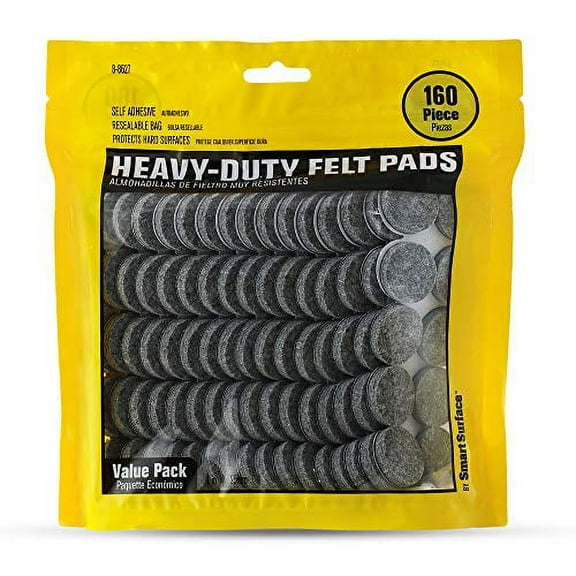 Smart Surface 8627 Heavy Duty Self Adhesive Furniture Felt Pads 1-Inch Round Gray 160-Piece Value Pack in Resealable Bag