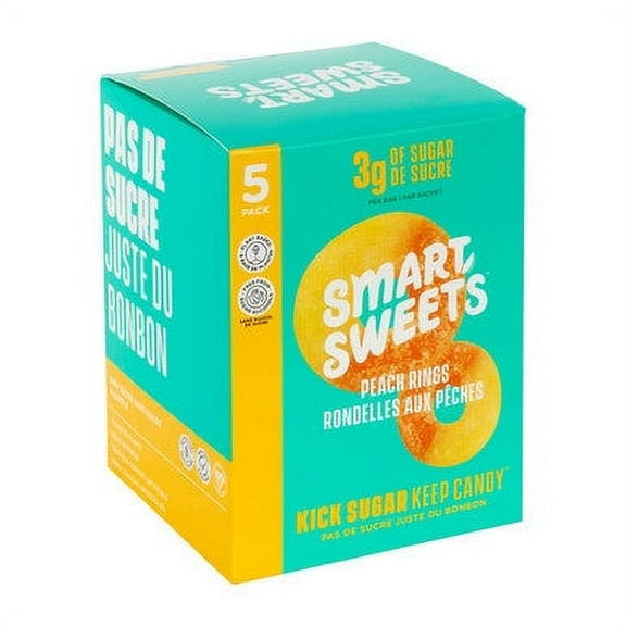 Smart Sweets Gummy Peach Rings Bulk Pack, 5 x 50g/1.75 oz