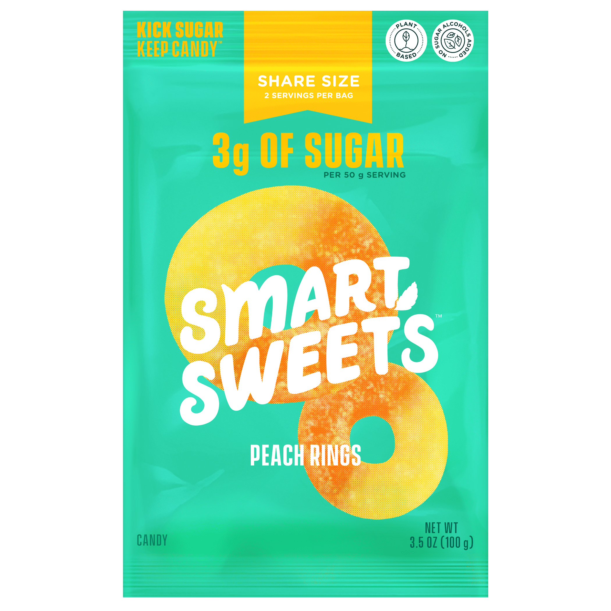 Smart Sweets Soft Chewy Candy Peach Ring Bag 3.5 oz