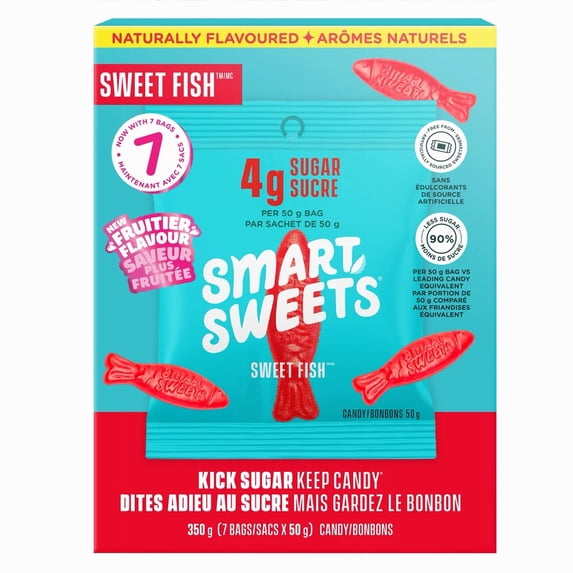 SmartSweets Sweet Berry Fish, Low Sugar Gummies, Plant-Based, 7-Pack (7x50g)