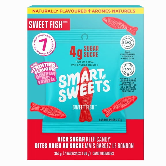 Smart Sweets Sweet Berry Fish Gummy Candy - 7 x 50g Individual Snack Packs