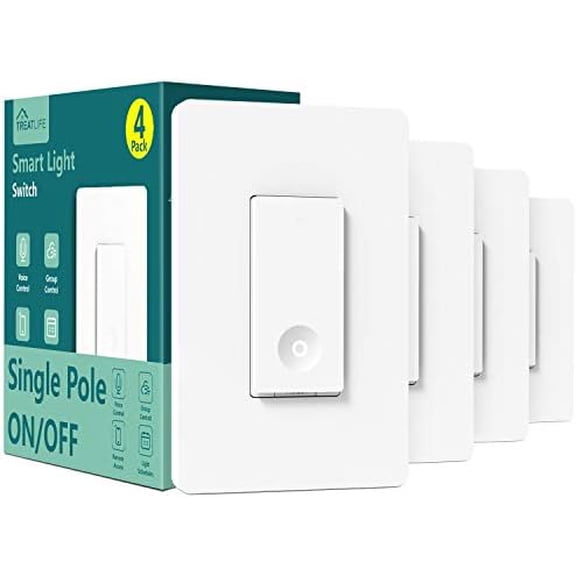 Smart Switch 4 Pack, 2.4Ghz WiFi Light Switch Single-Pole, Neutral Wire Required, Works with Alexa, Google Home and SmartThings, Smart Home Remote Control, FCC Listed$$Tools & Hardware Other