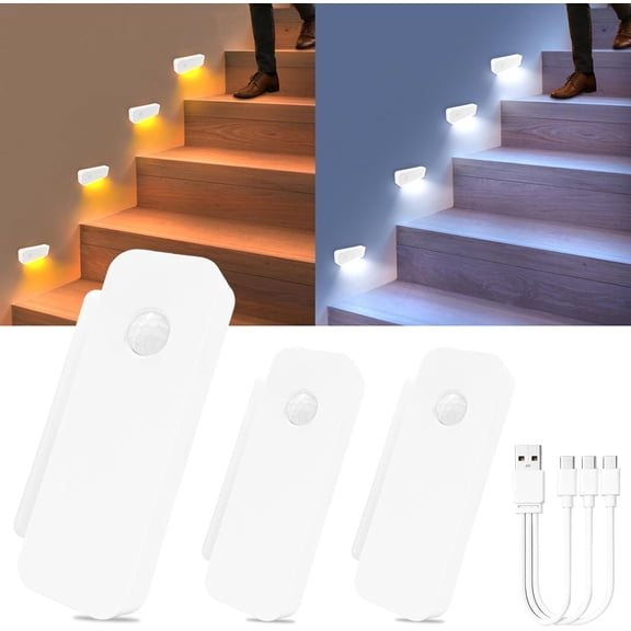 Smart Sync Motion Sensor Night Light, Rechargeable Stair Lights with Multi-Light Linkage, Portable Nightlight for Stairs, Hallways, Garages, Bedrooms (6 Pack)