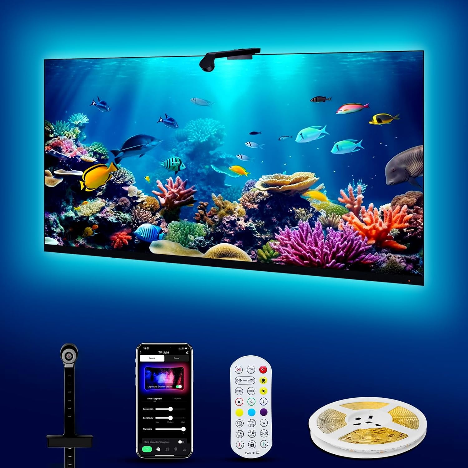 Smart TV LED Backlight with Camera, 16.4ft Bluetooth RGB LED Strip